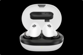 Arctis GameBuds with case open.
