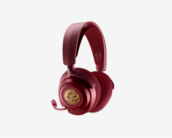 
 A side view of the Arctis Nova 7 Dragon Edition headset with the microphone extended.
 