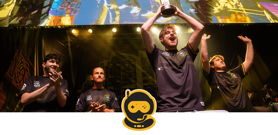 Team OG logo with them celebrating at a tournament